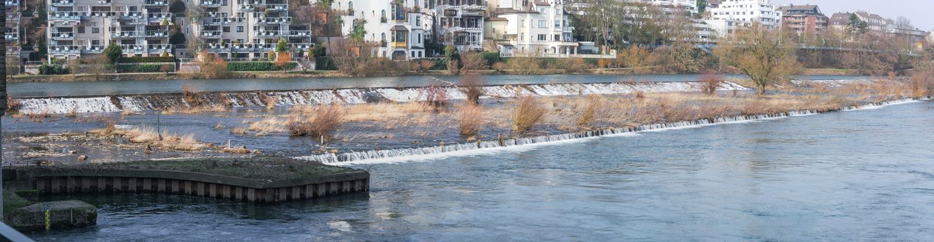 Panoramic flooded area near the water station in Muelheim an der Ruhr in Germany.