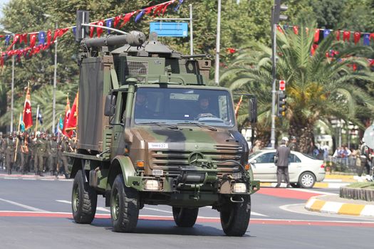 ISTANBUL, TURKEY - AUGUST 30, 2015: Military vehicle during 93th anniversary of 30 August Turkish Victory Day parade on Vatan Avenue