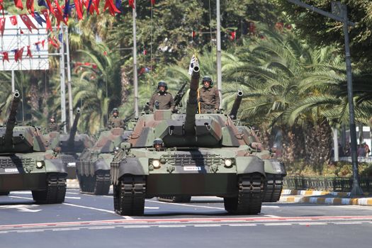 ISTANBUL, TURKEY - AUGUST 30, 2015: Tank during 93th anniversary of 30 August Turkish Victory Day parade on Vatan Avenue