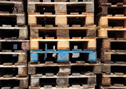 Selection of wooden transport pallets front view