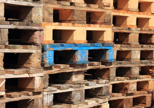 Perspective view of wooden transport pallets