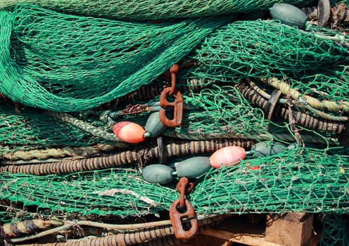 Pile of green fishing net background