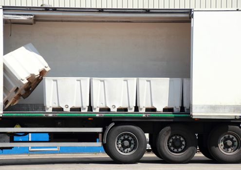 Fish storage boxes in a truck