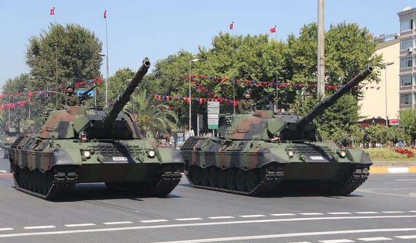 ISTANBUL, TURKEY - AUGUST 30, 2015: Tanks during 93th anniversary of 30 August Turkish Victory Day parade on Vatan Avenue