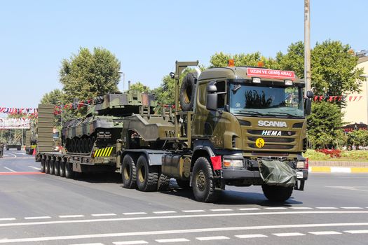 ISTANBUL, TURKEY - AUGUST 30, 2015: Military vehicle during 93th anniversary of 30 August Turkish Victory Day parade on Vatan Avenue