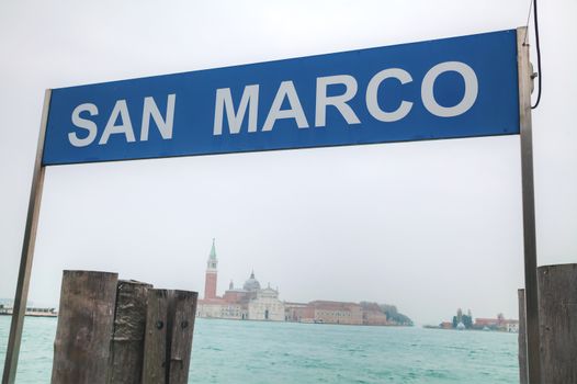 San Marco water bus stop sign in Venice