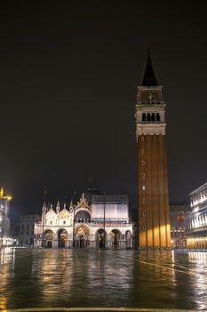 San Marco square in Venice, Italy at the night time