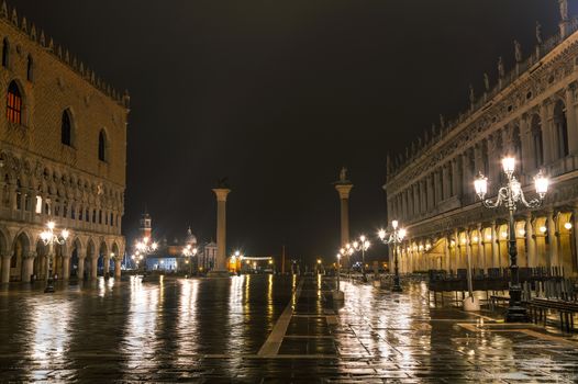 San Marco square in Venice, Italy at the night time