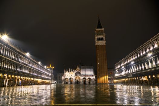 San Marco square in Venice, Italy at the night time