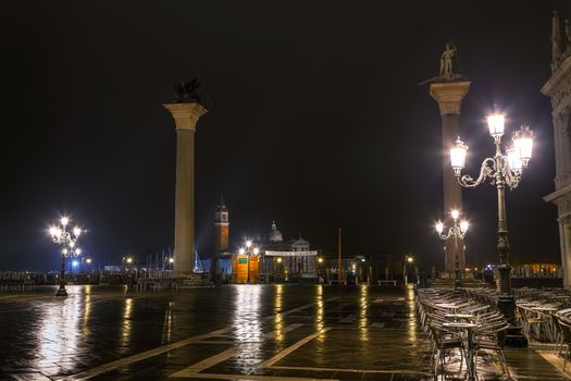 San Marco square in Venice, Italy at the night time