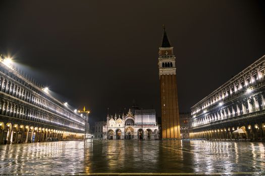 San Marco square in Venice, Italy at the night time