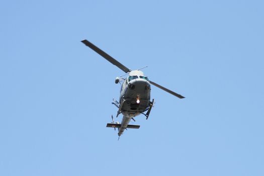 ISTANBUL, TURKEY - AUGUST 30, 2015: Coast Guard Helicopter during 93th anniversary of 30 August Turkish Victory Day parade on Vatan Avenue