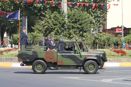 ISTANBUL, TURKEY - AUGUST 30, 2015: War veterans during 93th anniversary of 30 August Turkish Victory Day parade on Vatan Avenue