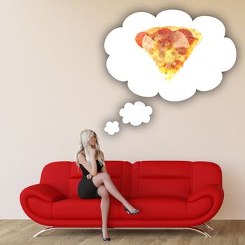 Woman Craving Pizza and Thinking About Eating Food