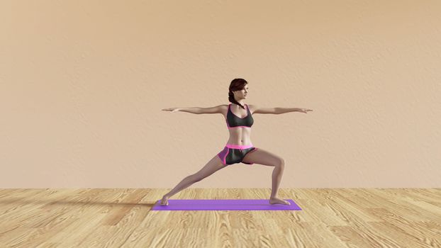 Yoga Class Warrior Pose Illustration with Female Instructor 
