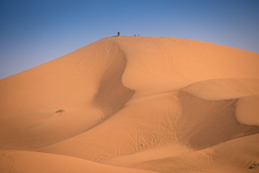 Motorbike rider on the top of the dune, Merzouga, Morocco