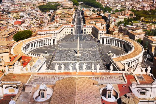 Rome, Italy. Famous Saint Peter's Square in Vatican and aerial view of the city.