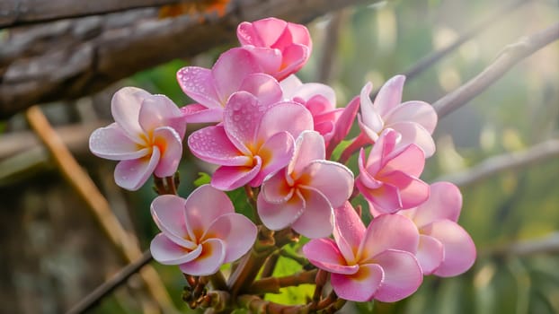 Bunch of pink Frangipani, Frangipanni, or plumeria tropical flowers