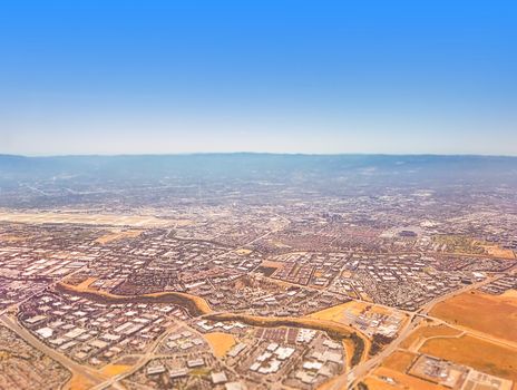 Aerial view on Silicon Valley with a slight tilt shift effect.
