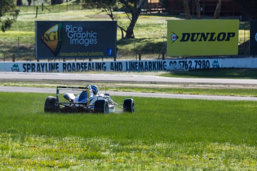 MELBOURNE, WINTON/AUSTRALIA, 12 JUNE , 2016:  Formula 3 Driver, Ross McAlpine coming off in race 2 of the Shannnon's Nationals on the 12 June, 2016 at Winton.