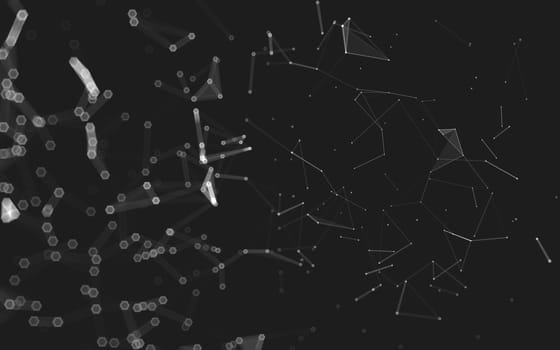 Abstract polygonal space low poly dark background with connecting dots and lines. Connection structure. 3d rendering