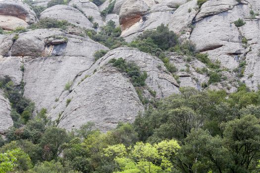 Montserrat mountains carved by angels, near abbey Santa Maria de Montserrat , Spain