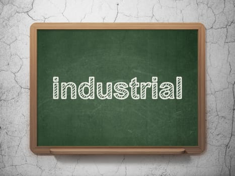 Manufacuring concept: text Industrial on Green chalkboard on grunge wall background, 3D rendering
