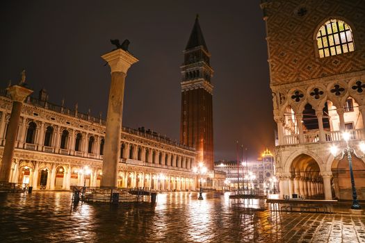 San Marco square in Venice, Italy at the night time