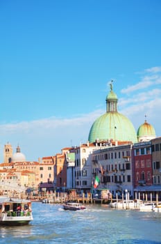 VENICE - NOVEMBER 22: Overview of Grand Canal on November 22, 2015 in Venice, Italy. It forms one of the major water-traffic corridors in the city.