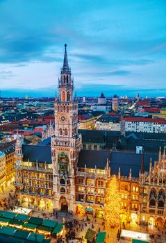 MUNICH - NOVEMBER 30: Aerial view of Marienplatz on November 30, 2015 in Munich. It's the 3rd largest city in Germany, after Berlin and Hamburg, with a population of around 1.5 million.