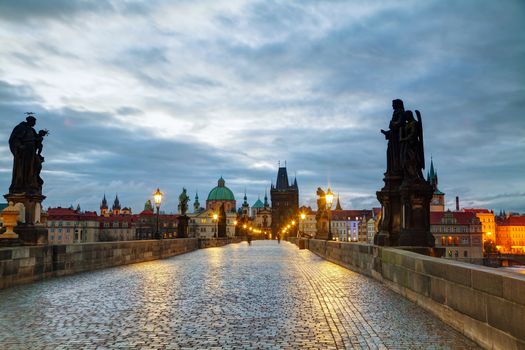 Charles bridge in Prague, Czech Republic at sunrise