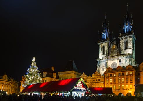 PRAGUE - DECEMBER 2: Decorated for Christmas Old Town Square on December 2, 2015 in Prague, Czech Republic. Prague has been a political, cultural, and economic centre during its 1,100-year existence.