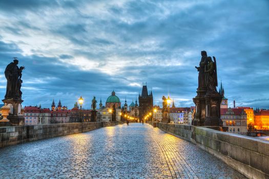 Charles bridge in Prague, Czech Republic at sunrise