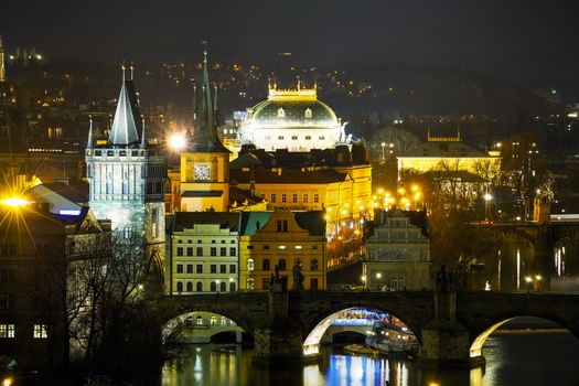 Overview of Prague, Czech Republic in night