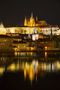 Overview of Prague, Czech Republic in night