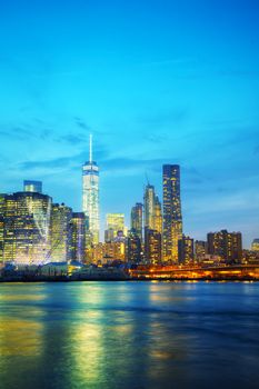 New York City aerial overview at the night time