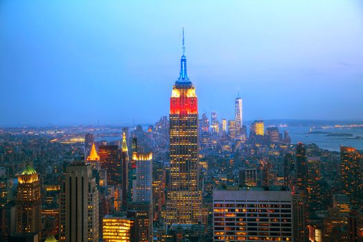 New York City aerial overview at the night time