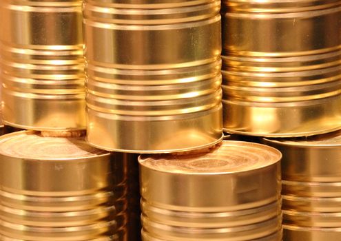 Golden metal cans with line cut closeup