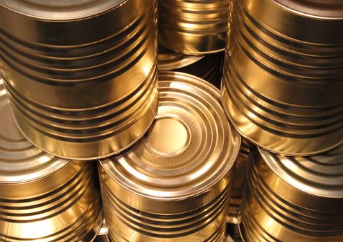 Topview of golden metal cans with line cut perspective