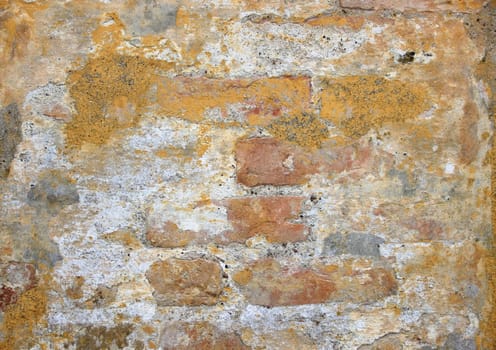 Grunge worn old yellow brickwall texture background