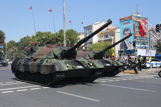 ISTANBUL, TURKEY - AUGUST 30, 2015: Tanks during 93th anniversary of 30 August Turkish Victory Day parade on Vatan Avenue