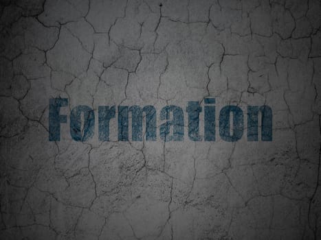 Education concept: Blue Formation on grunge textured concrete wall background