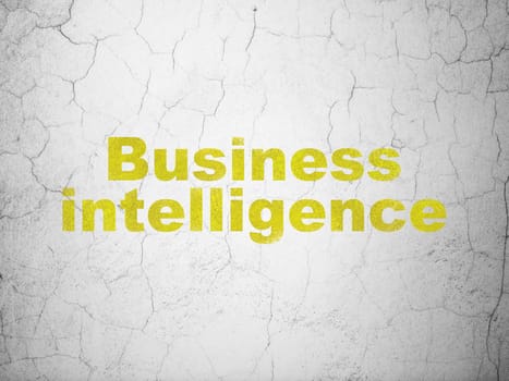 Business concept: Yellow Business Intelligence on textured concrete wall background