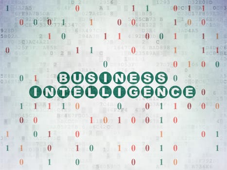 Business concept: Painted green text Business Intelligence on Digital Data Paper background with Binary Code
