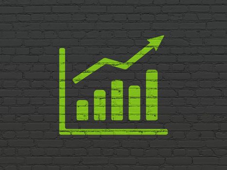 Finance concept: Painted green Growth Graph icon on Black Brick wall background