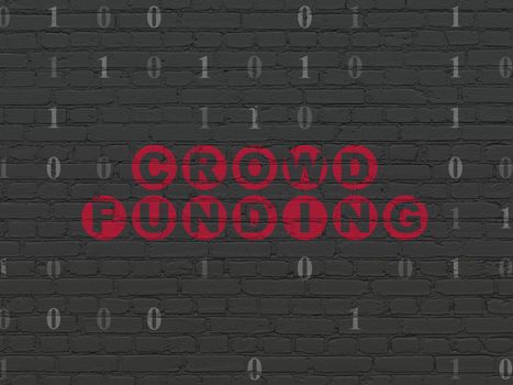 Finance concept: Painted red text Crowd Funding on Black Brick wall background with Binary Code