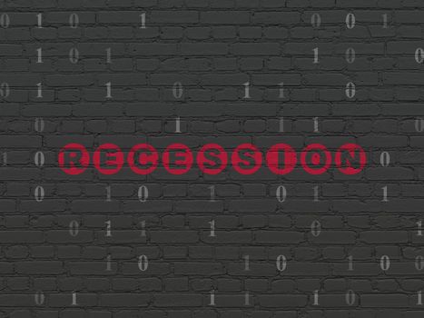 Finance concept: Painted red text Recession on Black Brick wall background with Binary Code