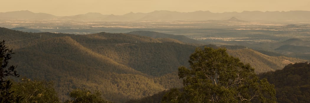 View from Mount Glorious during the afternoon near Brisbane, Queensland.