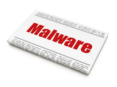 Safety concept: newspaper headline Malware on White background, 3D rendering