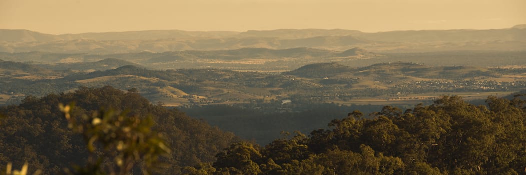 View from Mount Nebo during the afternoon near Brisbane, Queensland.